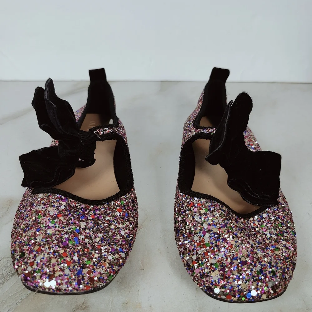 Old Navy Girls' Multicolored Glitter Ballet Flats Bow Accent, 3Y